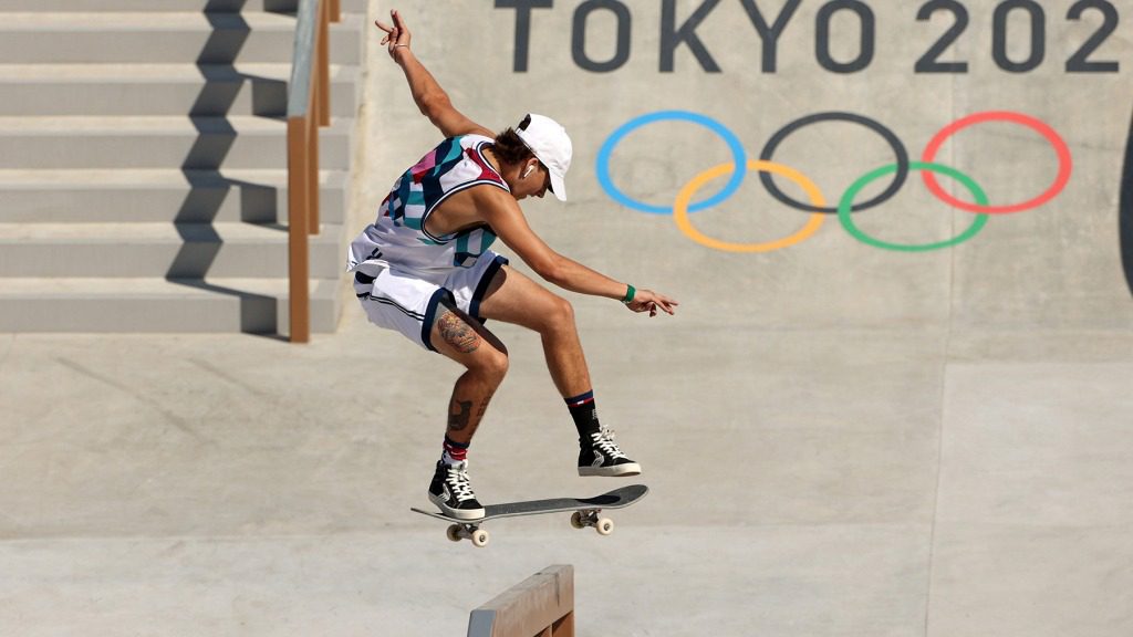 Jagger Eaton of Team USA competes at the Skateboarding Men's Street Prelims on day two of the Tokyo 2020 Olympic Games at Ariake Urban Sports Park on July 25, 2021 in Tokyo, Japan.