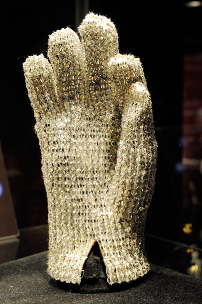 LAS VEGAS - JUNE 24: A Michael Jackson Victory Tour glove covered in clear Swarovski crystals is displayed at Julien's Auctions annual summer sale at the Planet Hollywood Resort & Casino June 24, 2010 in Las Vegas, Nevada. The auction, which continues through Sunday, features 1,600 items from entertainers including Michael Jackson, Anna Nicole Smith, Star Trek creator Gene Roddenberry, Marilyn Monroe, Cher and Elvis Presley. (Photo by Ethan Miller/Getty Images)