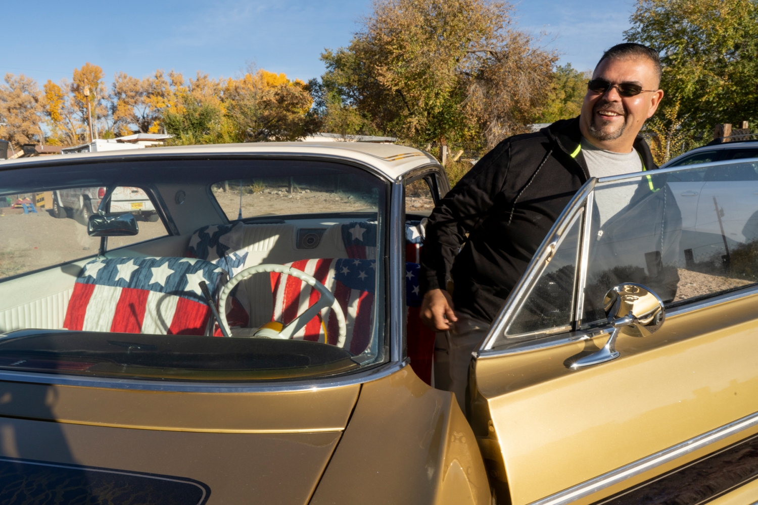 José Martinez gets ready to take a cruise in his ’64 Impala lowrider. Martinez was 16 when he was arrested in the 1999 raid along with his brothers Placedes and Jimmy, and his uncle Benino. José served 41 months in federal prison.